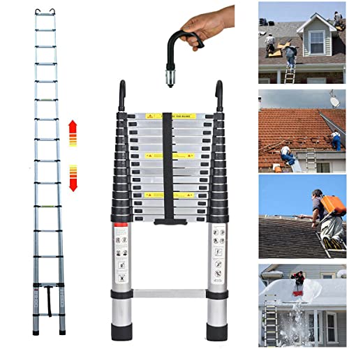 Échelle Télescopique 4,4m, Escabeau Telescopique Aluminium avec Crochets, Pliable Échelle Télescopique Extensible, Charge Maximale 150kg