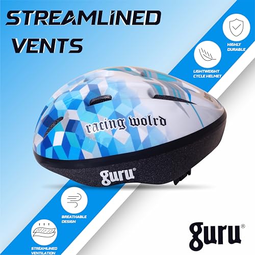 Image of GURU Cycling Helmet, Light Weight with Superior Ventilation, Helmet for Mountain, Road Bike & Skating Helmet with Premium Black EPS Foam Lining, Ideal for Adults and Kids
