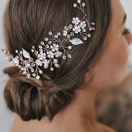 Unsutuo Flower Bride Wedding Headbands Silver Crystal Bridal Headpieces Leaves Hair Vine For Women And Girls (Silver) #TOP4