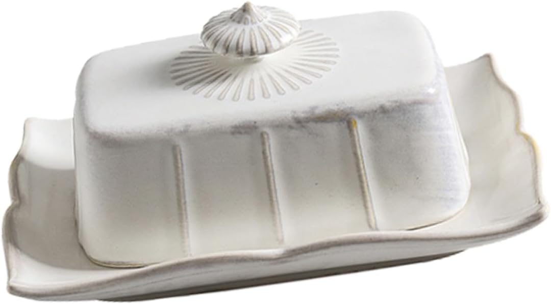 SMASOLO Delicate Ceramic Butter Dish with Lid Practical Food Serving Plate for Butter Cheese Desserts Microwave Safe Pastry Tray for Kitchen Family Gatherings and Parties