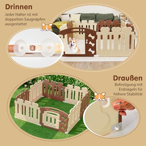 COSTWAY 8 Panel Laufstall für Hunde, Welpenauslauf 60cm hoch, Hundelaufstall mit Tür, Wetterfest für Wohnung & Garten, Haustierlaufstall HDPE Kunststoff, Laufgitter Haustier