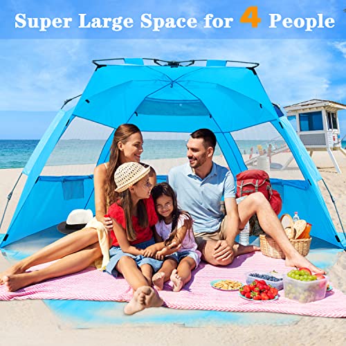 Nxone Xl Pop Up Beach Tent, Deluxe Sun Shade Shelter For 4 Person, Upf 50+ Protection, Windproof Beach Shade, Extendable Floor With 3 Ventilating Windows Plus Carrying Bag, Stakes And Guy Lines #TOP2
