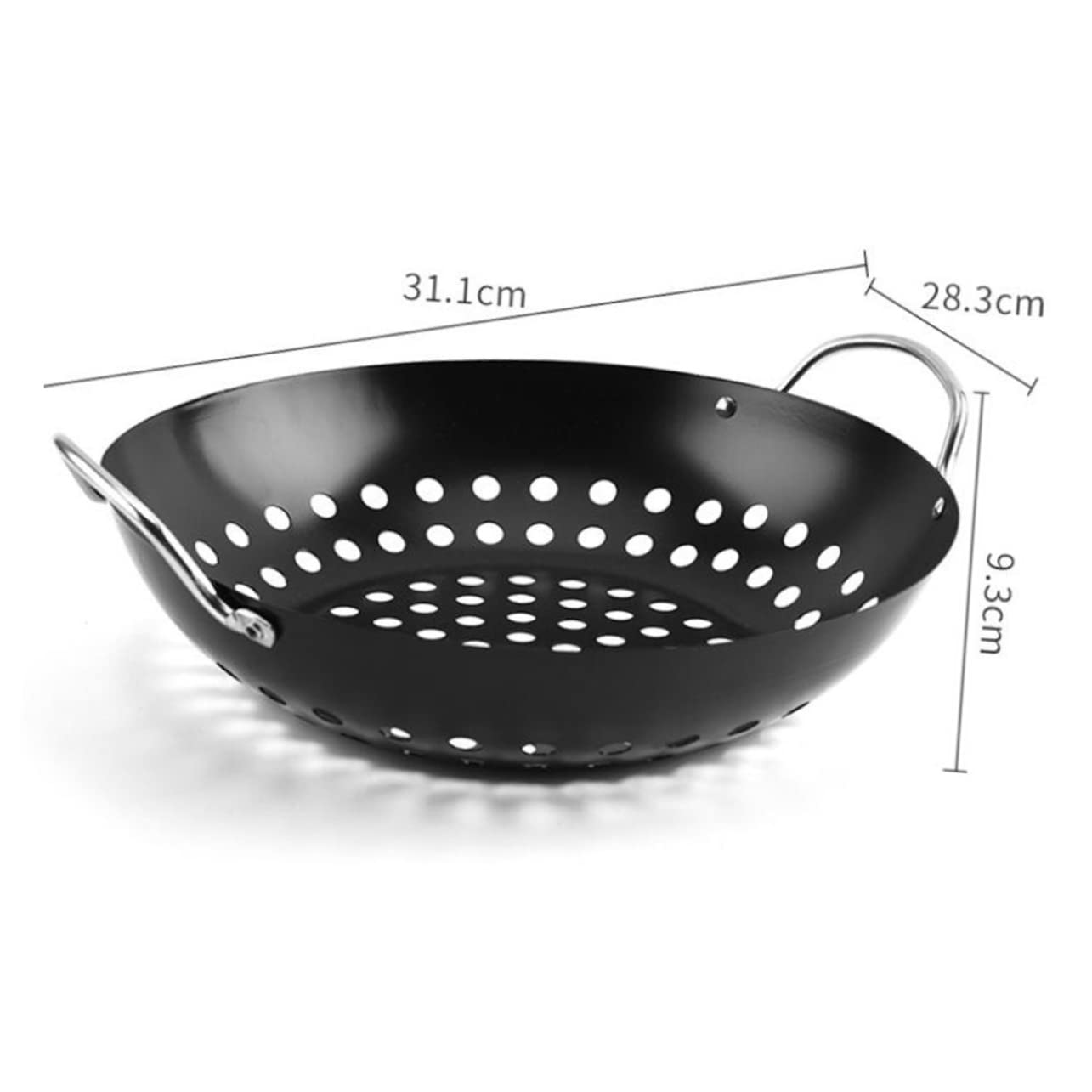 INOOMP Sartén Antiadherente para Parrilla de Acero Negro con Diseño de Agujeros y Mango, Plato de Barbacoa para Cocinar Verduras y Pescado en Casa Aire Libre