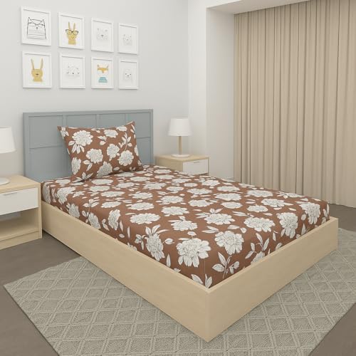 Image of Blue Strip 220TC Glace Cotton Elastic Fitted Bedsheets Single Bed with 1 Pillow Cover | Single Bed with All Around Elastic, Size 42 inch x 75 inch Inches