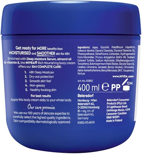 NIVEA Rich Nourishing Body Cream with Almond Oil – 400ml Jar – Deep Moisture for Dry to Very Dry Skin – Long-Lasting Hydration – Non-Greasy Formula – Imported, Pack of 3 - Image 4