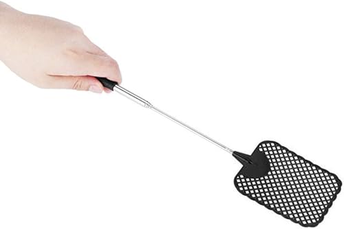 Miniatura 5 de Matamoscas telescópico 4 piezas de matamoscas de plástico con mango de acero inoxidable para interiores y exteriores, matamoscas extensible (negro)