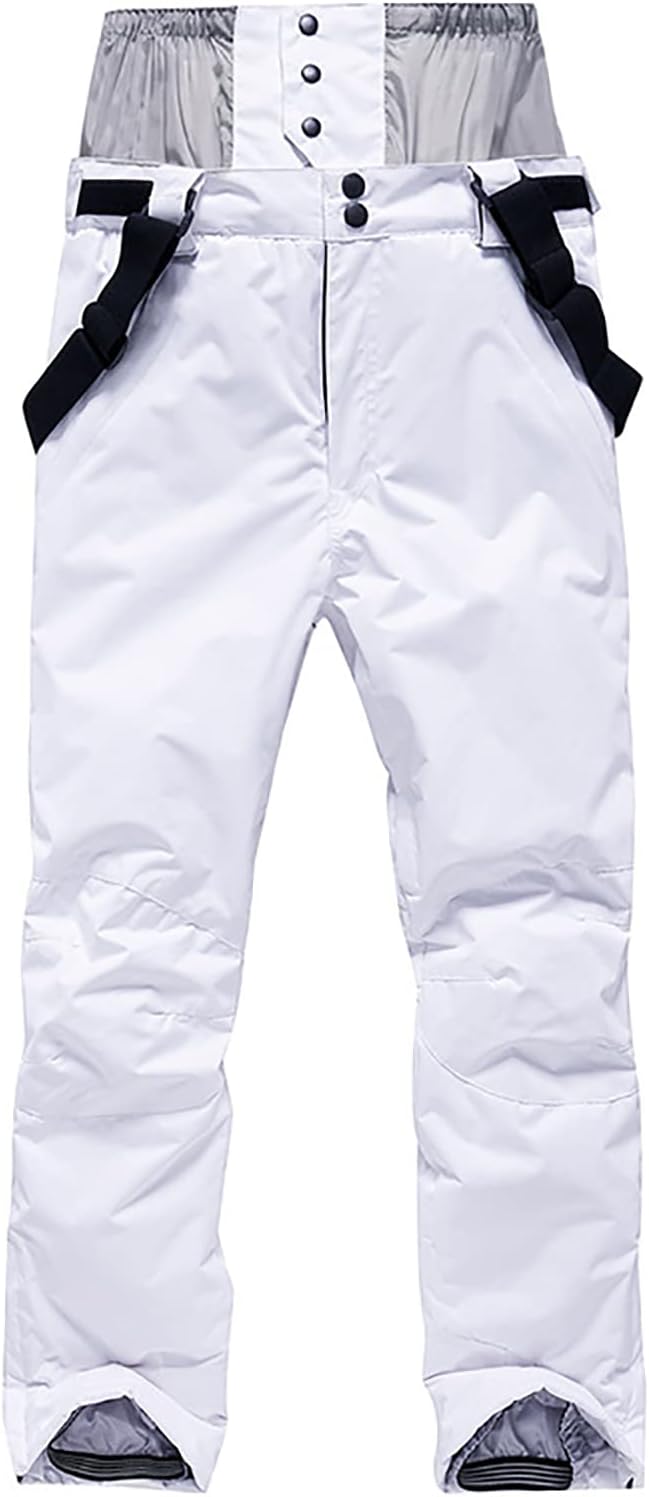 Ski Pants Couples Winter Waterproof Snow Sports Cargo Pants for Men And Women Outdoor Winter Warm Detachable Suspender (XXL, White)