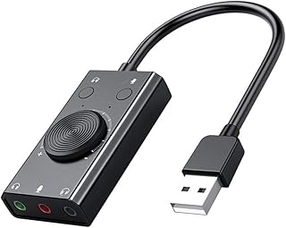 SOONHUA USB Sound Card, USB Audio Adapter USB to 3. 5mm Headphone Audio Adapter External USB Sound Card Free Drive Audio Adapter Soundcard with Mute Switch Volume Adjustment for Computer, Laptops