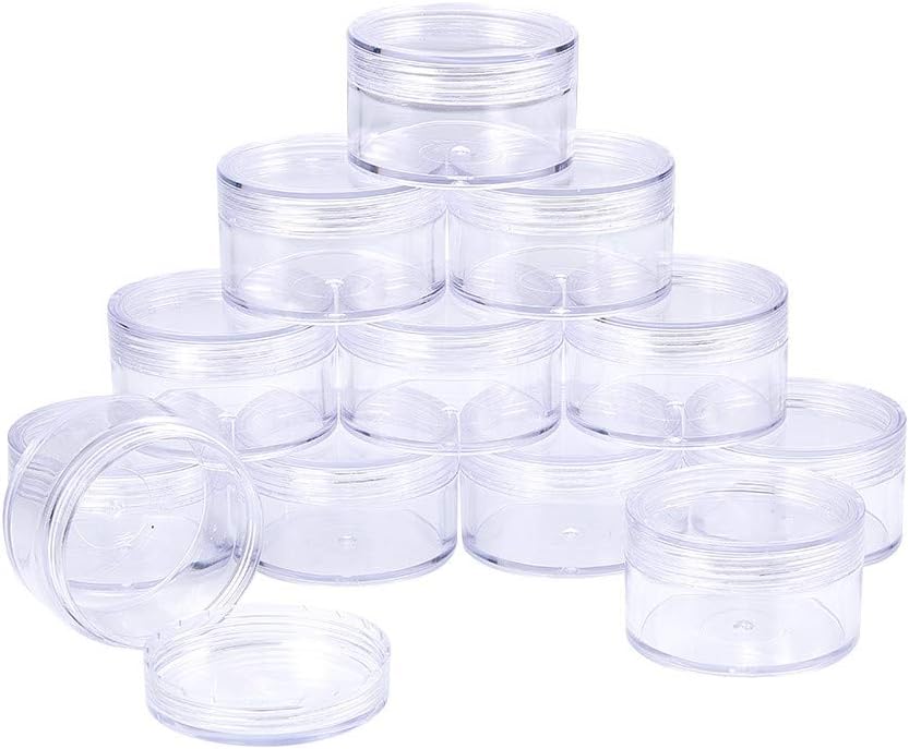 BENECREAT12 Pack 2.2"X1.33" (50ml) Empty Clear Plastic Bead Storage Container Jar With Rounded Screw-Top Lids For Beads, Nail Art, Glitter, Make Up, Cosmetics And Travel Cream