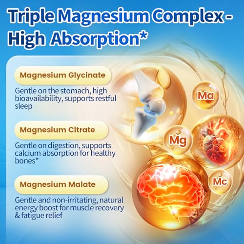 Image of 3 Pack Triple Magnesium Complex - Magnesium Glycinate 400mg, Malate, Citrate, High Absorption Chelated Magnesium Supplement