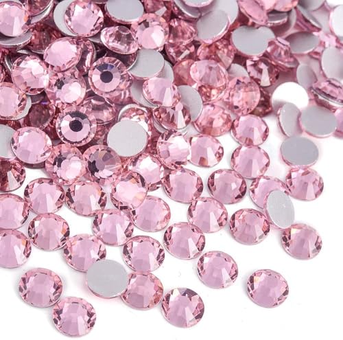 Image of 2880pcs Light Rose Glass Flatback Rhinestones for Nail Art Crafts, Multi-Size Round Crystal Gems for DIY Decoration 2-4.8mm SS6-20 Pink