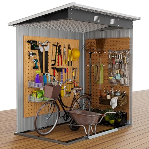 ELUCHANG Metal Garden Shed 6x4ft, Outdoor Storage Tool House, Galvanized Metal Bike Shed, with Strong Reinforced Pent Roof, 1 Lock, Foundation, Double Sliding Doors, 2 Vents, Anthracite - Image 3