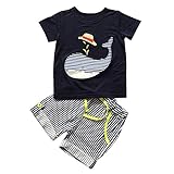Evelin LEE Baby Boy Short Sleeve T-shirts and Stripe Shorts 2pcs Set Clothes (12-18 months, Dolphin)