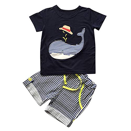 Evelin LEE Baby Boy Short Sleeve T-Shirts and Stripe Shorts 2pcs Set Clothes (12-18 Months, Dolphin)