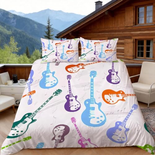 Housse de couette 200x200 guitare imprimée 3D graffiti musical en microfibre - 2