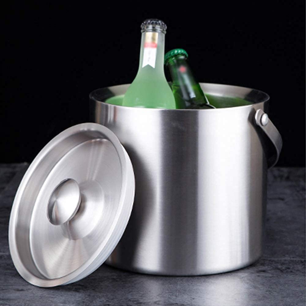 Cubitera portátil Creativa de Estilo Europeo, Color Rojo, para el hogar, de Acero Inoxidable Plateado, 2 L y 3 L.