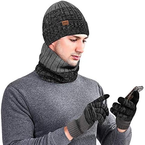 TAGVO 3in1 Winter Beanie Hat Scarf Gloves Set, Ultra Soft Elastic Thicken Warm Fleece Inner Lining Knit Beanie Cap Neck Warmer Warm Gloves,Snugly Fit for Men Women,Winter Accessories Sets