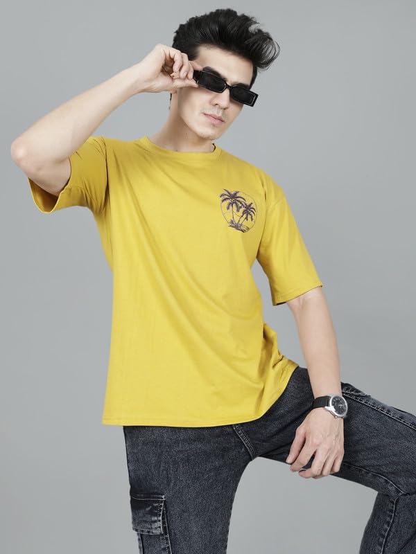 Image of London Hills Men's Cotton Oversized Fit Casual Printed Round Neck, Oversized Longline Drop Shoulder Boho Style T-Shirt