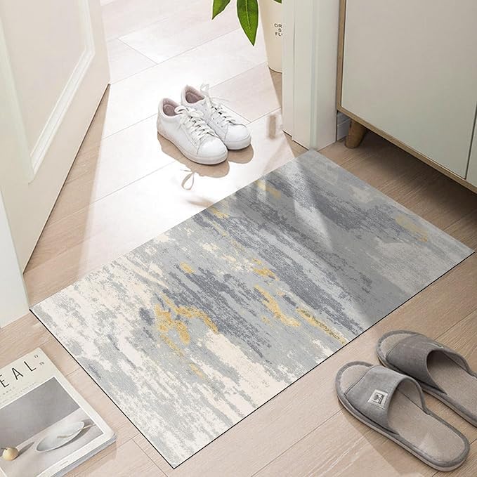 LYGLIGH Thin Door Mats for Inside Entry, 1/10 Inch Ultra Thin Indoor Entrance, Non-Slip Rubber Backed Entryway Rug, Absorbent Washable Floor Mat, 35'' x 24'', Distressed — image 1