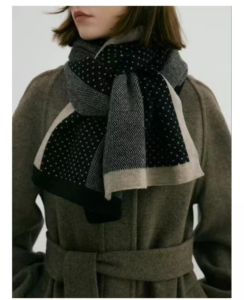 Womens Elegant Striped Winter Knit Scarf Vintage Plaid Thick Scarf Soft Cold Weather Warm Scarves Accessories2