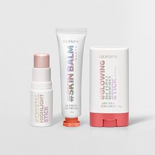 Kit Blush em Bastão + Iluminador em Bastão + Hidratante Labial Larissa Manoela By Océane (3 Produtos)