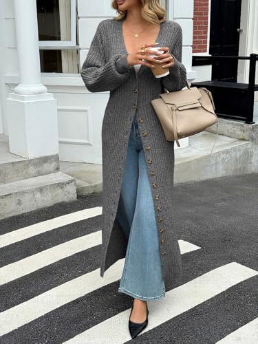Image of Saodimallsu Womens Long Duster Cardigans Button Down Maxi Sweater Dress