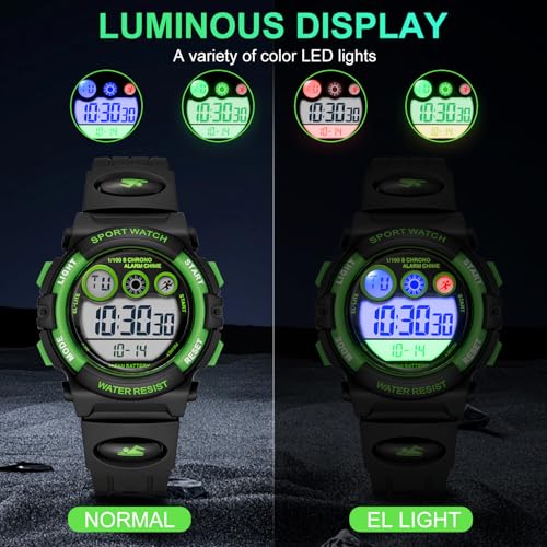 Image of GOLDEN HOUR Watches for Kids Digital Sport Waterproof Boys Girls Watch Outdoor 12 /24 H Alarm EL Backlight Stopwatch Military Child Wristwatch Ages 3-15