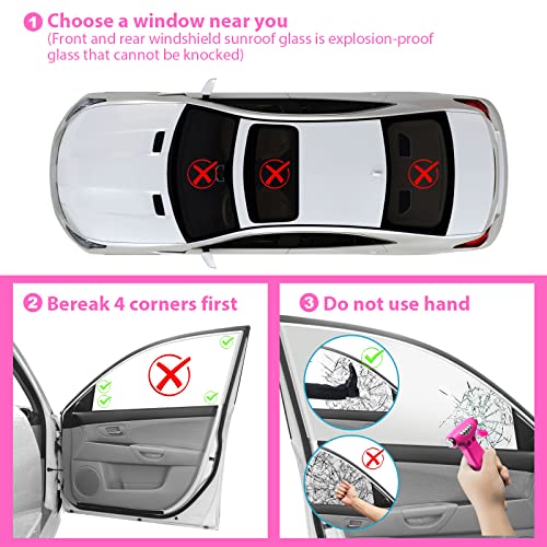 Yiader Window Breaker, 3-In-1 Emergency Escape Tool With Car Window Breaker And Seatbelt Cutter, Car Safety Hammer Car Essentials Tool For Women（Pink） #TOP6