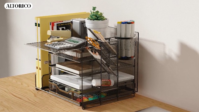 OUTWOLF Schreibtisch Organizer - 3-stufiger Aktenhalter Mit Metall-Gitter