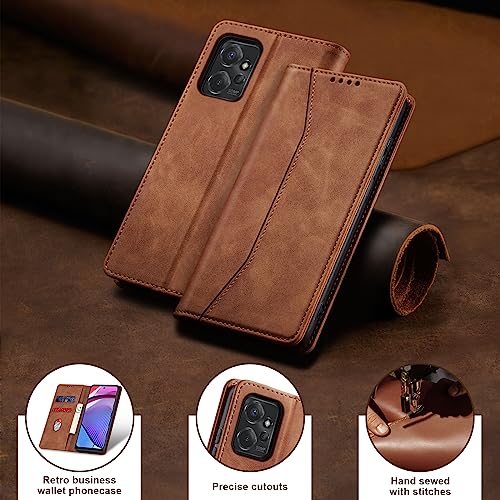 Image of Jasonyu Flip Wallet Case for Moto G Power (2023),Leather Magnetic Folio Cover with Card Holder,Kickstand - TPU Shockproof Durable Protective Phone Case,Brown