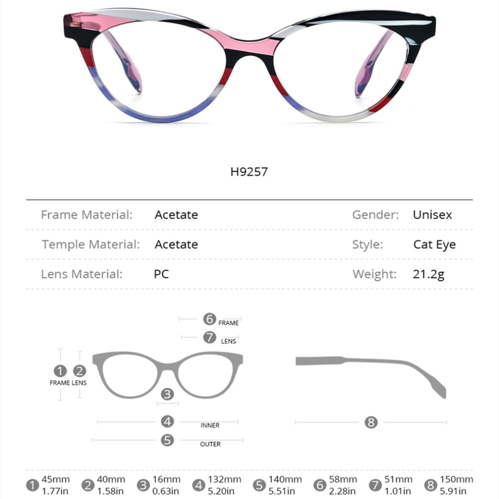 MUTYNE Mehrfarbige Acetat-Brillengestelle für Damen, große Übergröße, Cat-Eye-Brillen, Damenbrillen