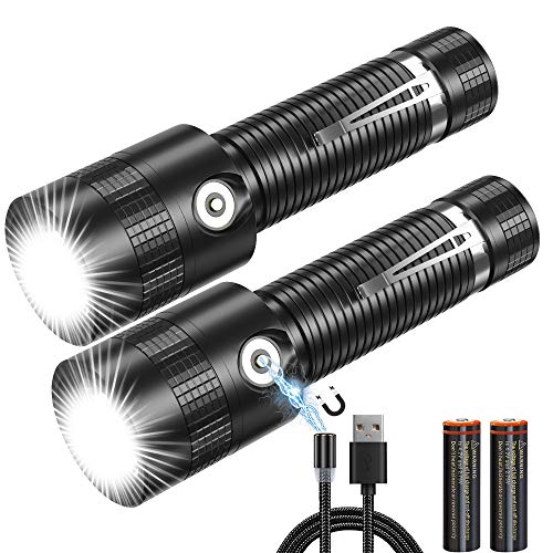 Rechargeable Flashlight, Waterproof Flashlights with Magnetic Charger Cable(Battery Included), 1000lumen, Pocket-Sized, High Lumen Cree LED Tactical Torch Clip-on Flashlights