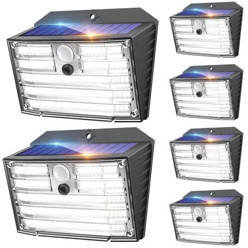 Claoner 126 LED Luce Solare LED Esterno,【6 Pezzi/ 3 Modalità】 Luci Solari Esterno con Sensore di Movimento IP65 Impermeabile Lampada Solare da Esterno per Giardino, Recinzione, Scale, Ponti, Garage