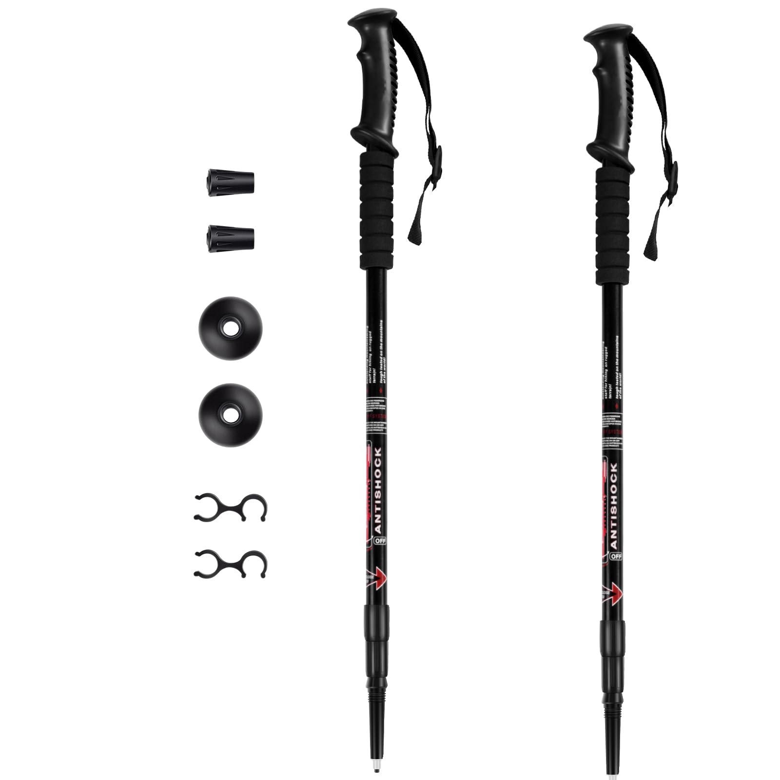 COSTWAY 2 Pack Telescopic Trekking Poles, Portable Aluminum Hiking Sticks, Lightweight Walking Poles for Camping Backpacking (with Plastic Handles, Black)