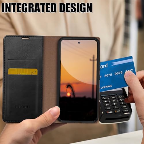 Coque Samsung A53 en cuir premium noir de marque HUOUH - 2