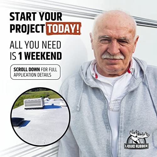 Liquid Rubber Rv Roof Coating Solar Reflective Sealant, Waterproof Trailer Camper Roof Repair Kit, Includes- Rv Roof Coating 5 Gallon, Edpm Primer 1 Gallon, Rv Smart Cleaner 1 Gallon, Seam Tape 4"X50' #TOP5