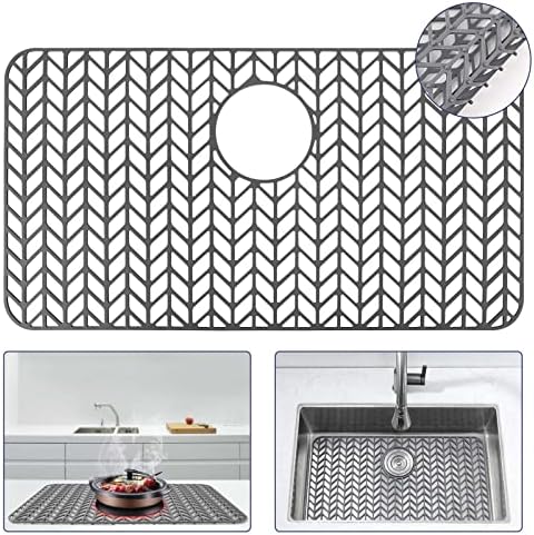 Snuggery Silicone Sink Protectors 26x14 inch with Rear Drain Hole,Heat Resistant Non-slip Dishwasher suitable, sink mat grid for Bottom of Farmhouse Kitchen Stainless Steel sink