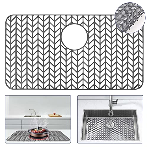Snuggery Silicone Sink Protectors 26X14 Inch With Rear Drain Hole,Heat Resistant Non-Slip Dishwasher Suitable, Sink Mat Grid For Bottom Of Farmhouse Kitchen Stainless Steel Sink #TOP23