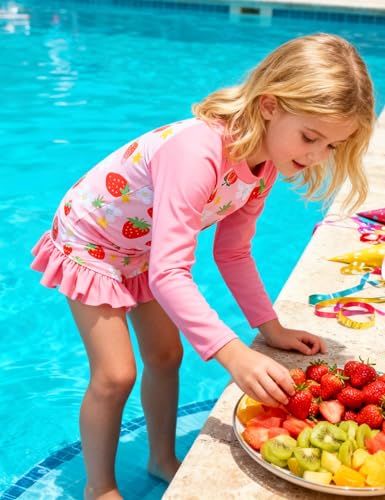Image of Funnycokid Girls Swimsuit 3 Pieces Long Sleeve Rash Guard Set Tankini Bathing Suits Summer Kids Swimwear 3-10 Years