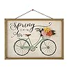 HOMirable Spring Wall Decor Bicycle Home Hanging Sign 3D Fabric Flowers Wall Plaque Spring is in the Air Wooden Sign Rustic Vintage Farmhouse Decoration Gift for Kitchen Living Dinning Room Bedroom