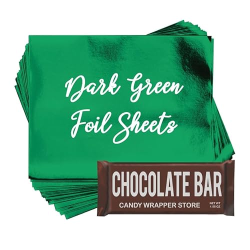 Dark Green Shiny Candy Bar Wrapper Foil Sheets for over wrapping chocolate bars - 40 Sheets