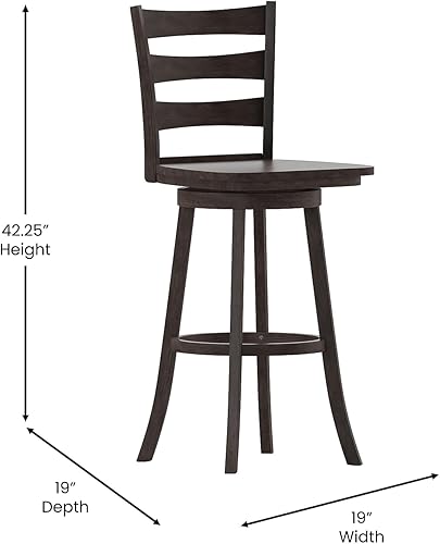 Miniatura 3 de Flash Furniture Liesel - Taburete de bar clásico de grado comercial, marco de madera maciza de nogal lavado gris, altura de barra, asiento giratorio