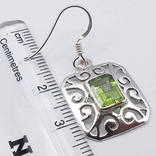 Solid Sterling Silver Natural Rectangle 6 x 8 mm Peridot Earrings 1.4"3