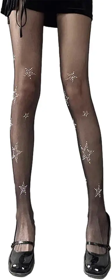 Meia-calça feminina arrastão de strass brilhante preta com glitter arrastão transparente meia-calça de festa com strass