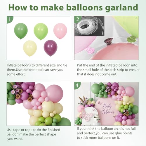 Image of Blocesa Sage Green Pink Purple Balloons Arch Kit, Latex, Party Decoration