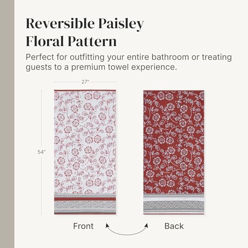 Image of Modern Threads 6 Piece Bath Towel Set - Bathroom Set with 2 Bath Towels, 2 Hand Towels, and 2 Wash Cloths - 100% Cotton, Super Absorbent & Extra Soft - Reversible Floral Trail (Rust Orange)