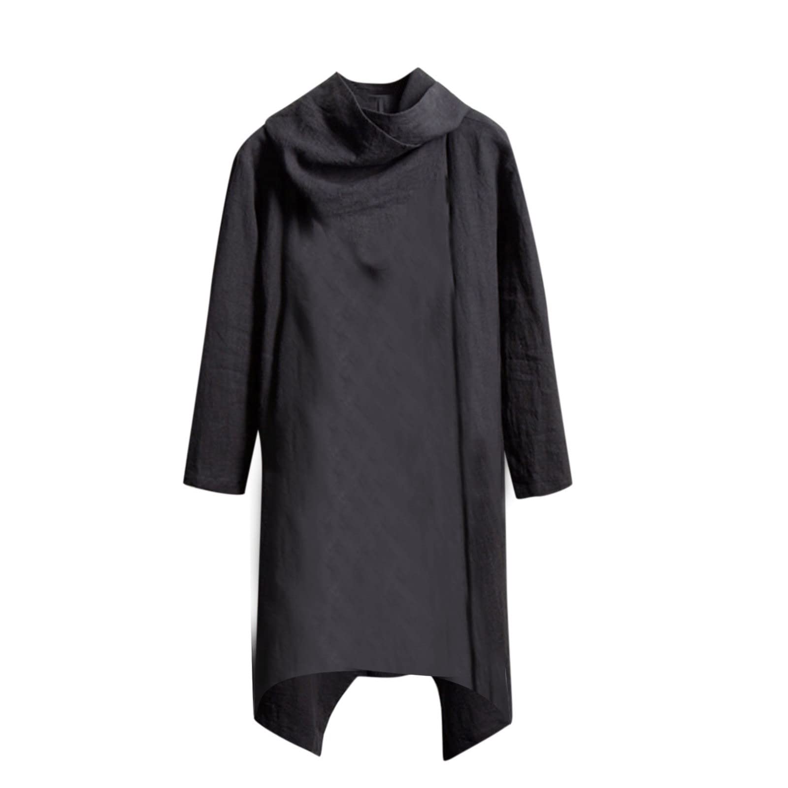 FUPODD Baumwoll Leinen Umhang Herren Langer Unregelmäßiger Umhang Strickjacke Herren Winter Gefüttert Strickjacke Herren Warm Wandern Poncho Strickjacke Herren Retro