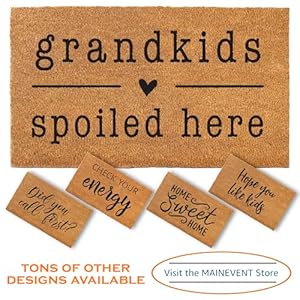 Grandkids spoiled here door mat 30×17 inch coir outdoor grandchildren gift for grandparents house decor wnon slip pvc backing  urban country home decor