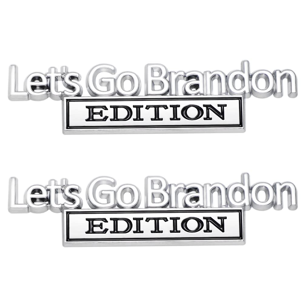 2 Pcs Let's Go Brandon Edition Emblem Car Side Rear Front Hood Trunk Door Badge 3D Decal Sticker Fit for Car Truck SUV (Let's Go Brandon, Silver Black)