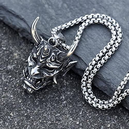 LIANXIAOXAO - Nhlzj Hannya máscara colar jóias jóias homens góticos jóias de aço inoxidável prata pr